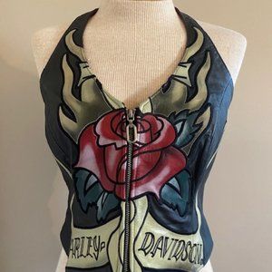 Harley Davidson Leather Rose Halter Top Size Small